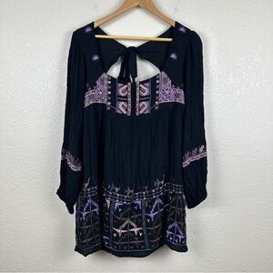Free People Rhiannon Embroidered Boho Long Sleeve Mini Dress Size X-Small Women